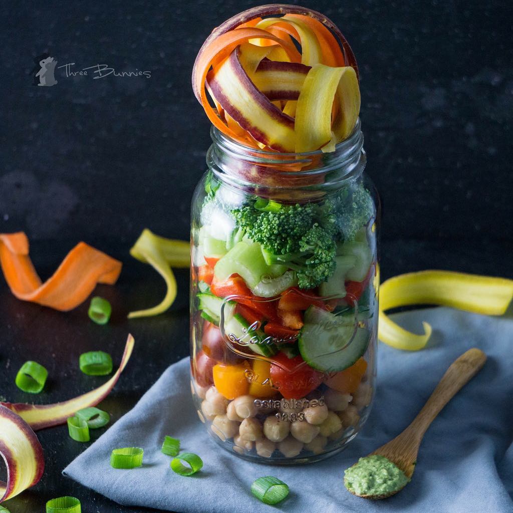 Summer Harvest Salad Jars with Green Basil Dressing