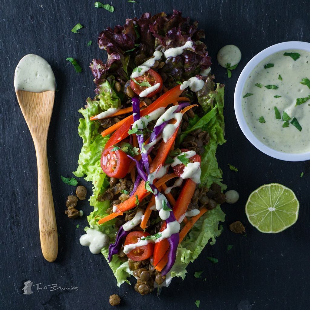 Our "Beefy" Veggie Lettuce Wraps with Our Cilantro Ranch Sauce