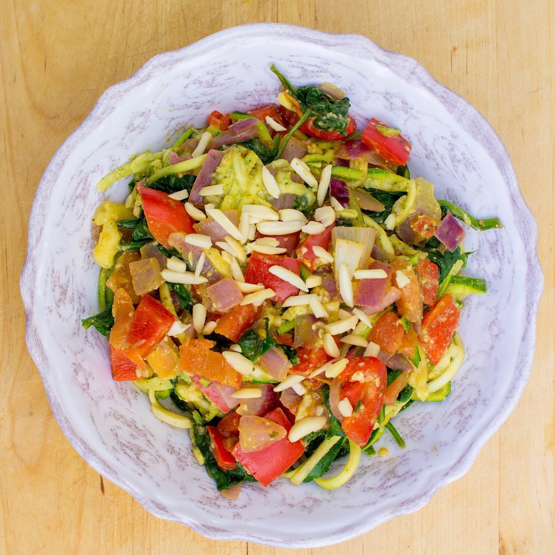 Raw Almond Avocado Pesto Zucchini Pasta