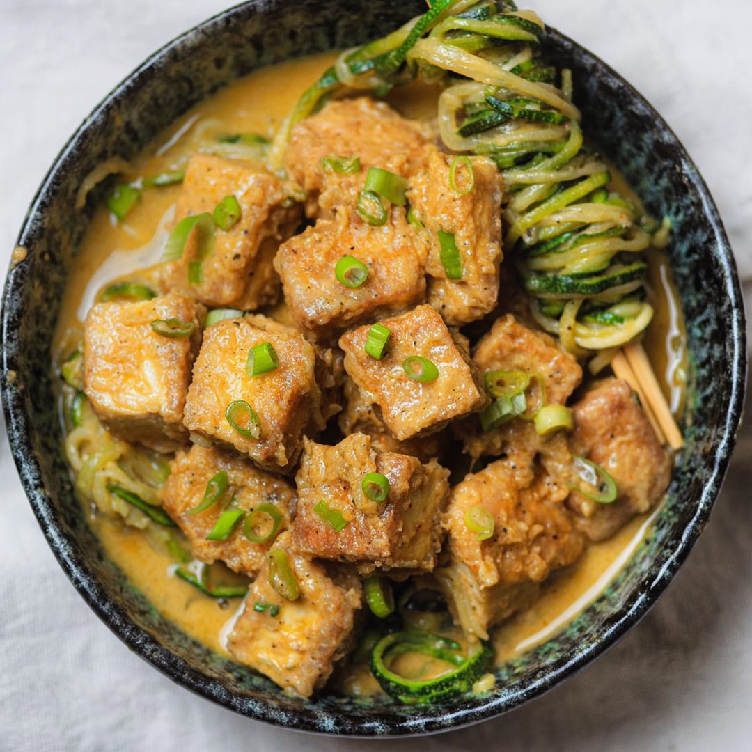 Peanut Tofu with Zucchini Noodles