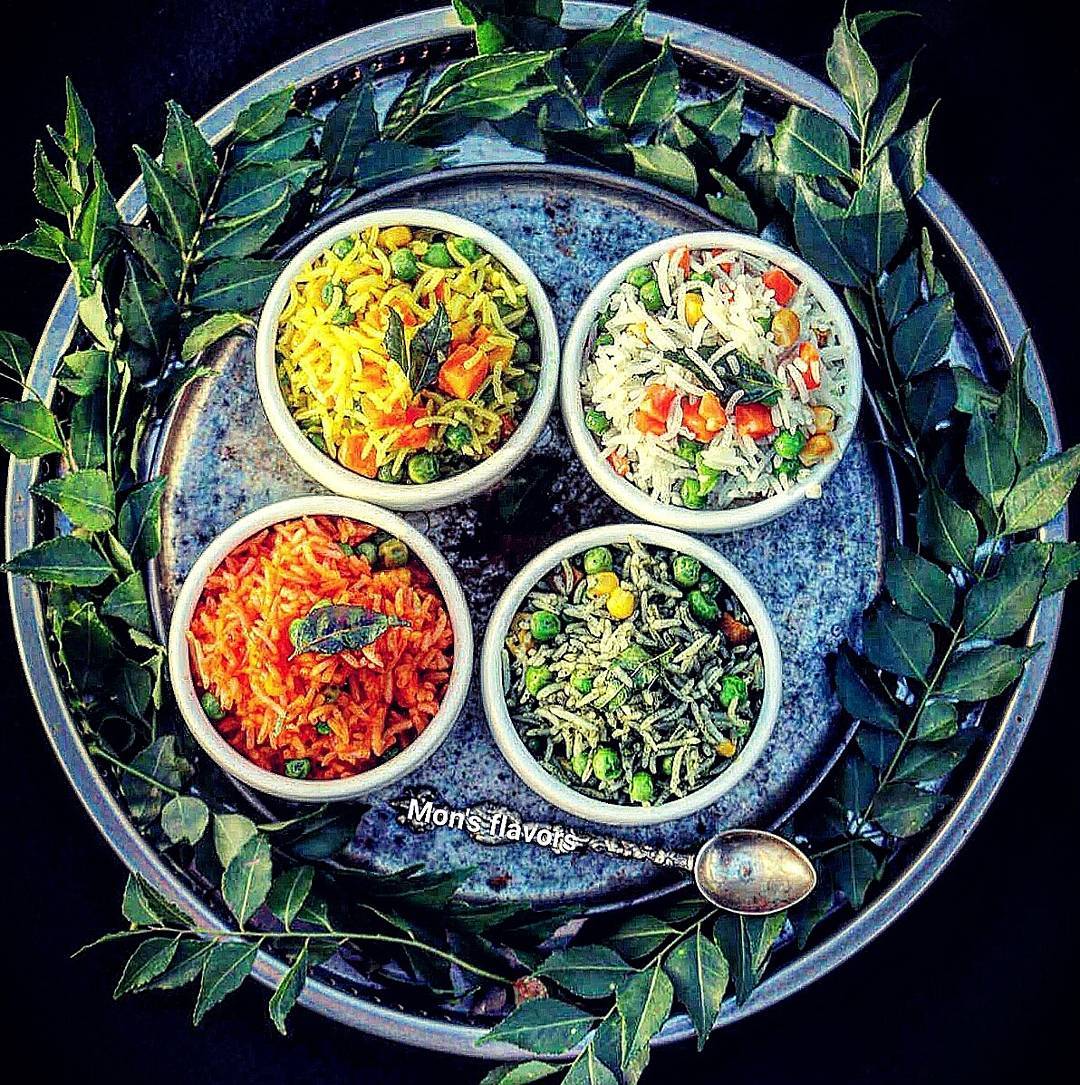 Rice with 4 Flavors Tomato, Turmeric, Spirulina, Plain with Curry Leaves