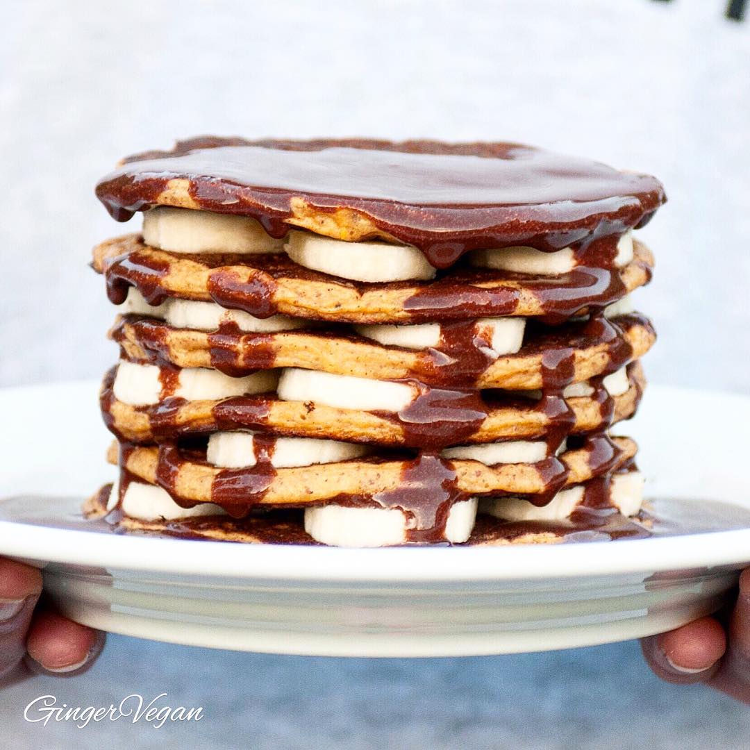 Sweet Potato and Huel Pancakes with Chocolate Sauce