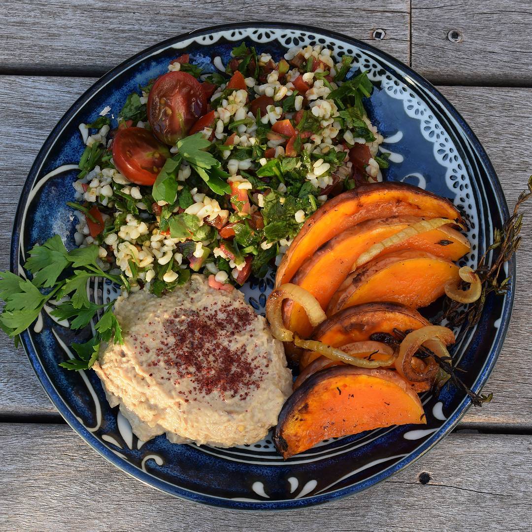 Oven Roasted Squash with Tabbouleh and Baba Ganoush