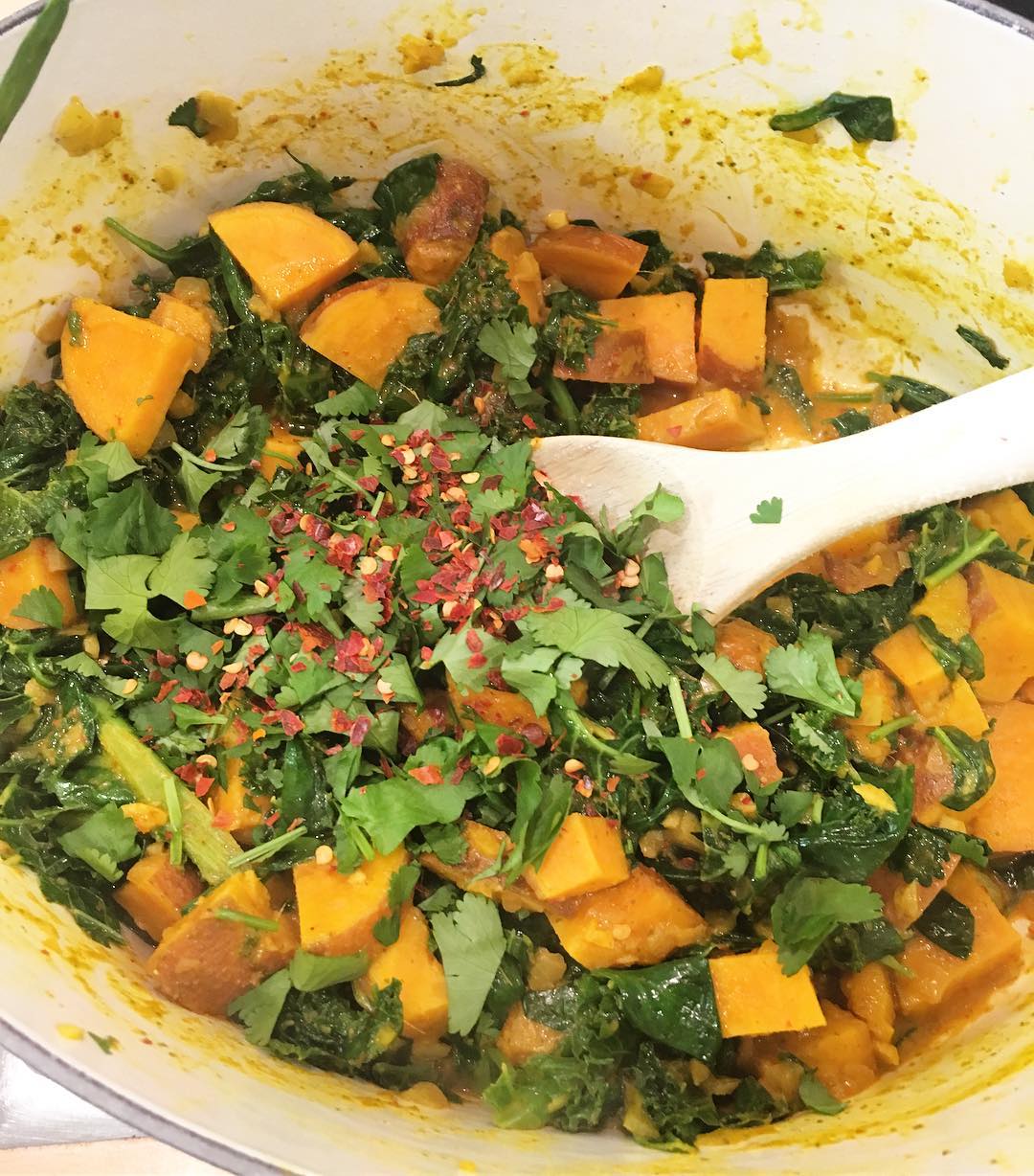 Nutrient Rich and Anti Inflammatory Turmeric, Ginger, Sweet Potato and Kale Curry