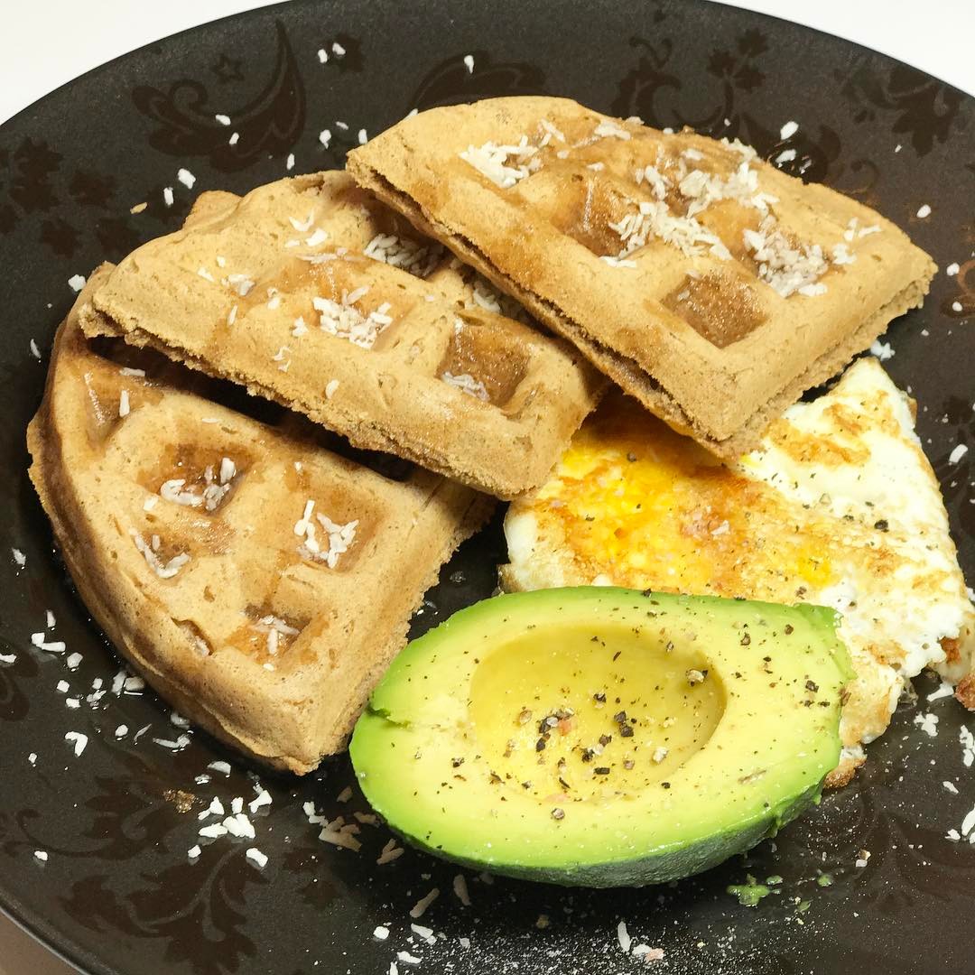 Oat Flour #Gluten Free Pancakes with Avocado, Fried Egg (Better When Runny) and Drizzles of Maple Syrup