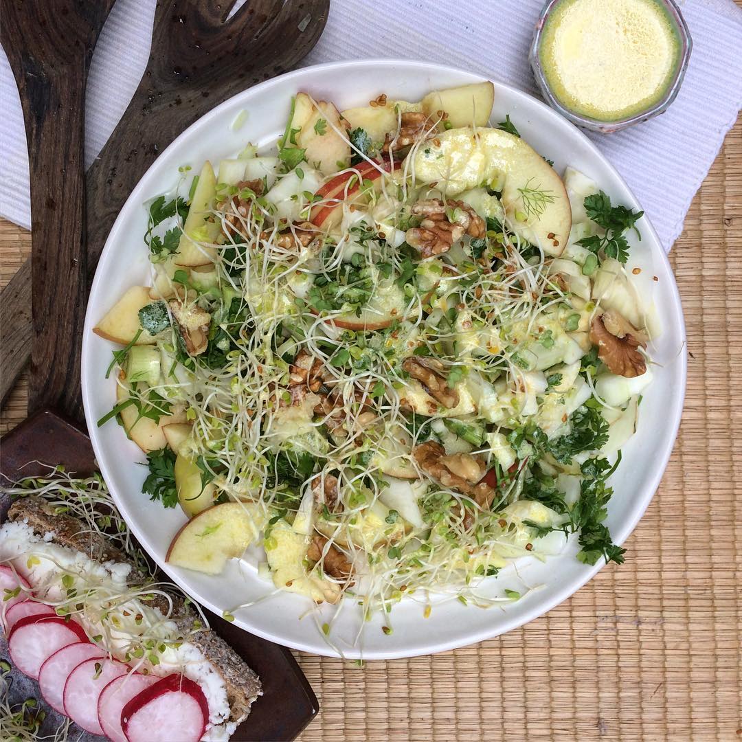 Fennel Salad with Yogurt Vinaigrette and Unpasteurised Sheep Cheese on Sourdough Bread