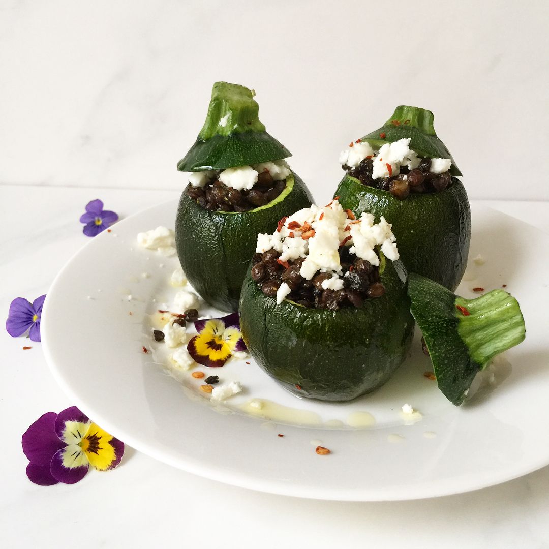 Stuffed Round Courgettes with Lentils and Feta