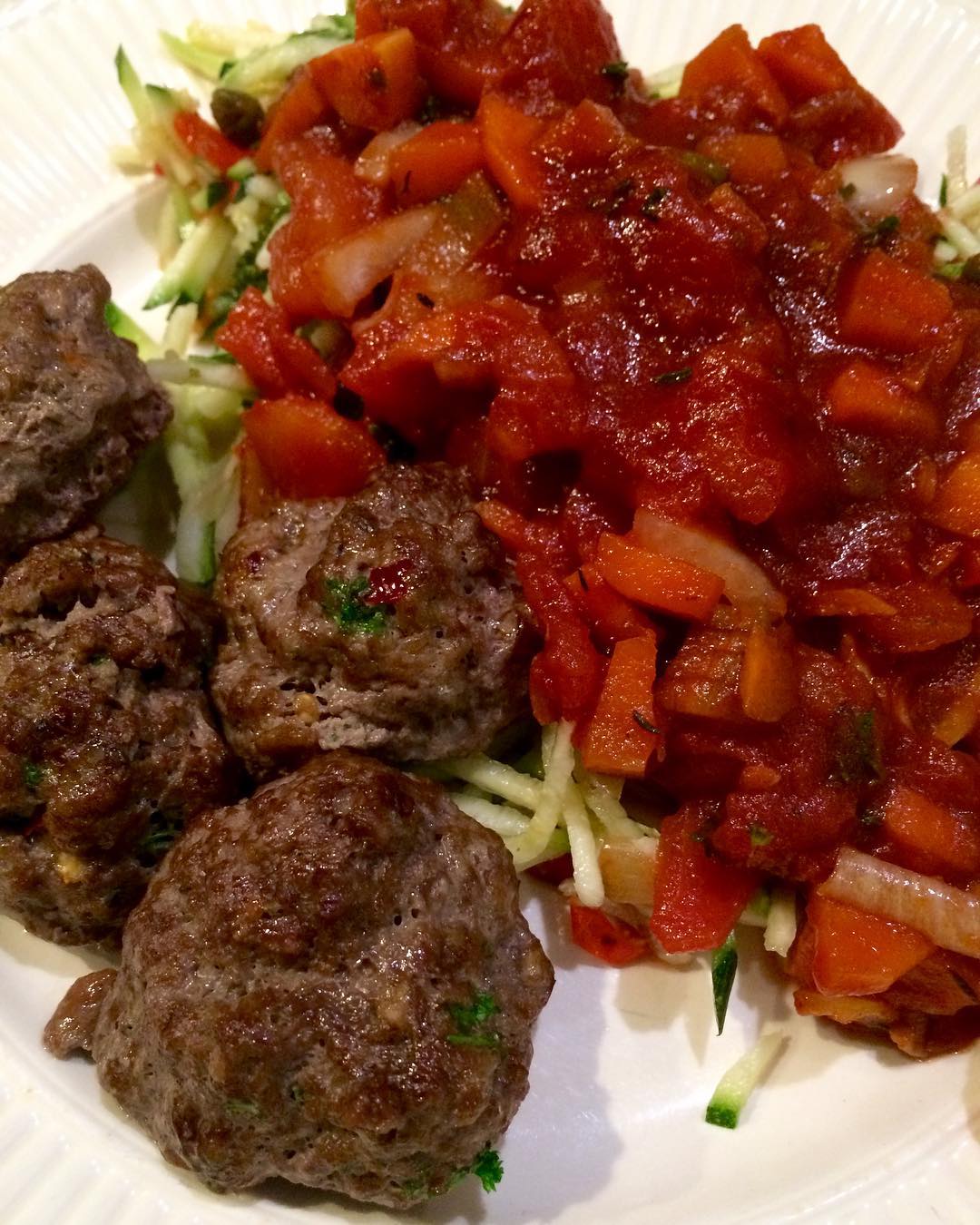 Cheesy Zucchini Noodles with Homemade Marinara and Meatballs