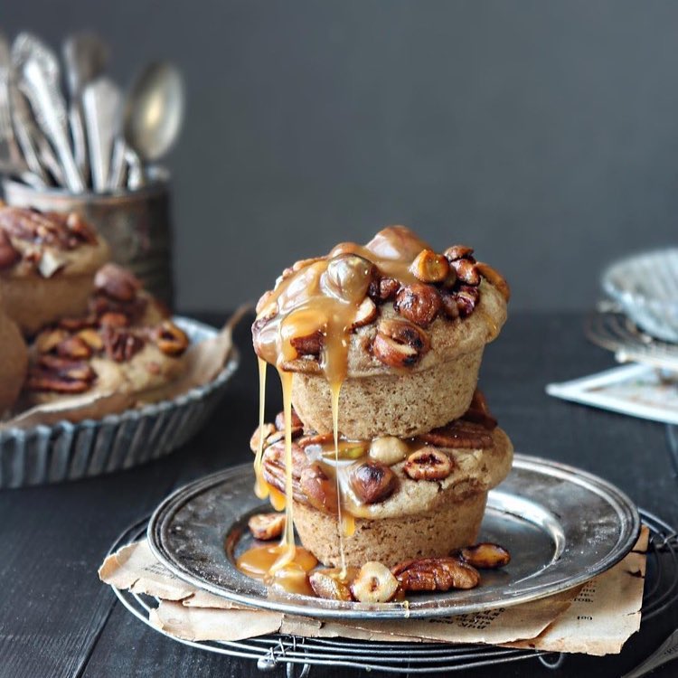 Caramelised Nuts Muffins Topped with Coconut Caramel Sauce