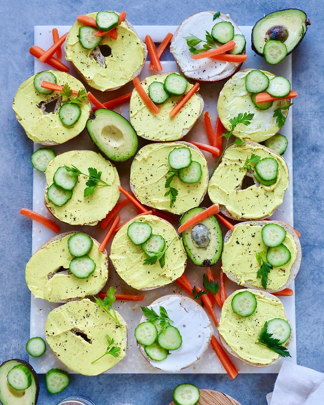 Mini Bagels with Vegan Cream Cheese Spike with Truffle Salt + Turmeric