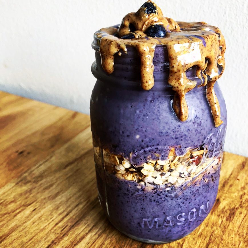 Vanilla Blueberry Protein Shake in a Jar