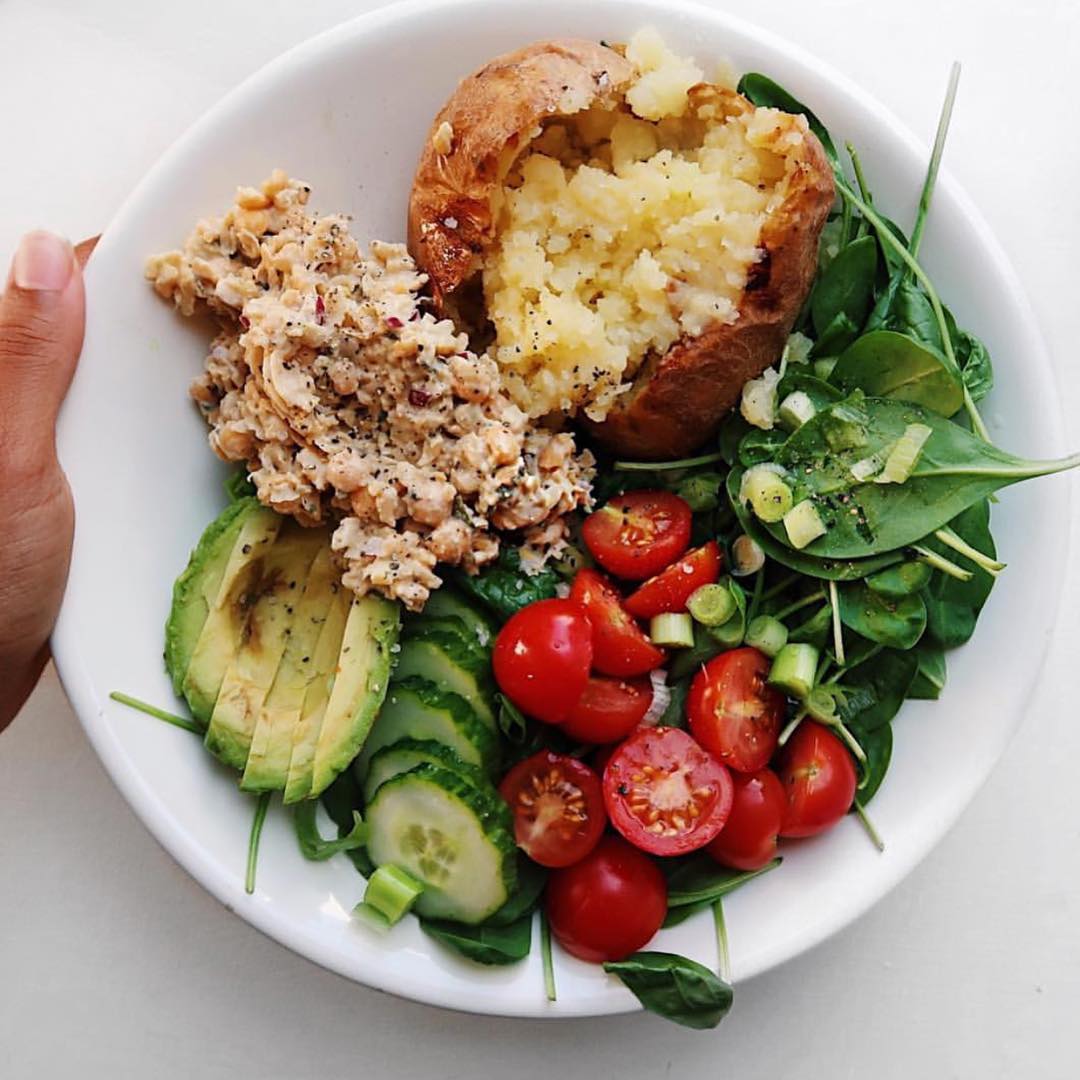 Chuna (Chickpeas) with Jacket Potato and Salad