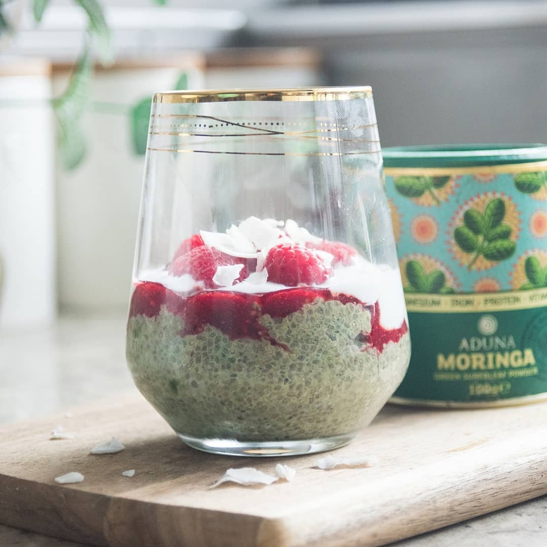 Moringa Chia Seed Pudding with Raspberry Cherry Jam