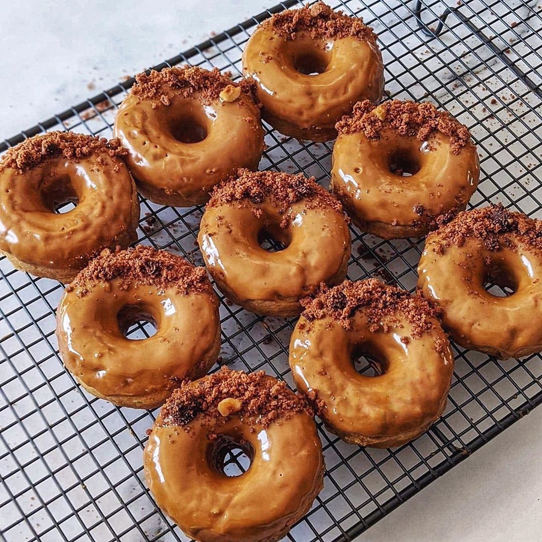 Vegan Caramel Donuts with Cookie Butter Glaze