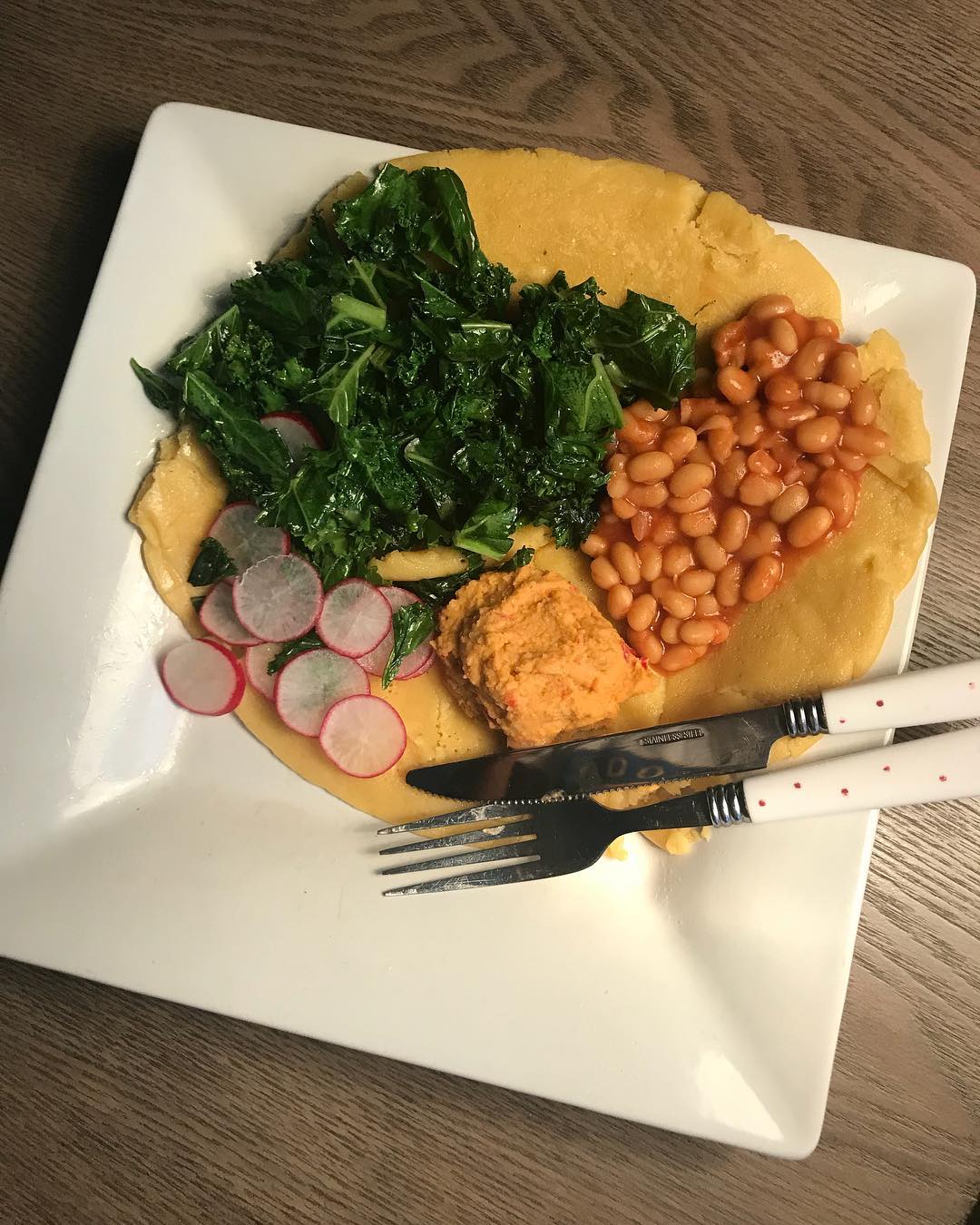 Chickpea Pancakes with Spicy Baked Beans
