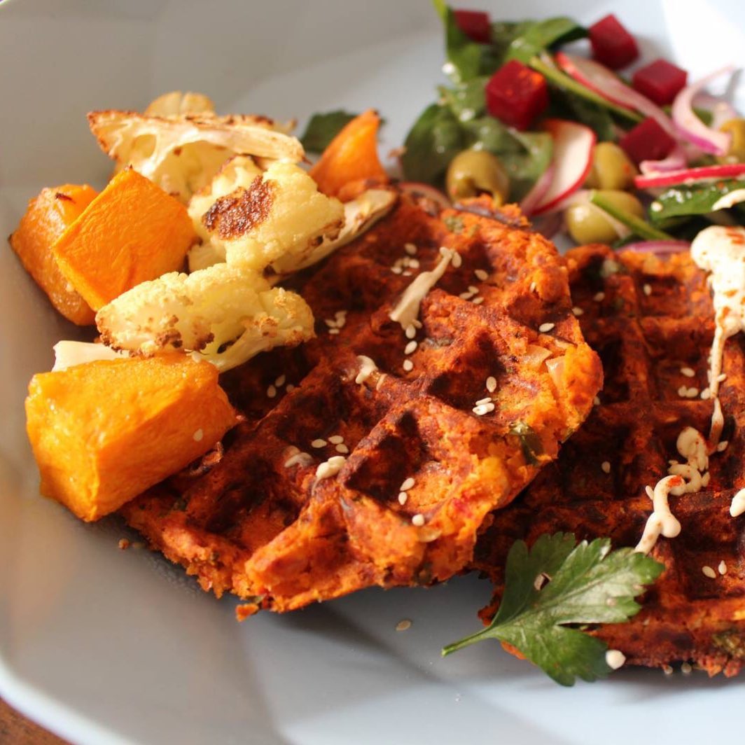 Waffled Falafel with Herbs and Tahini Sauce