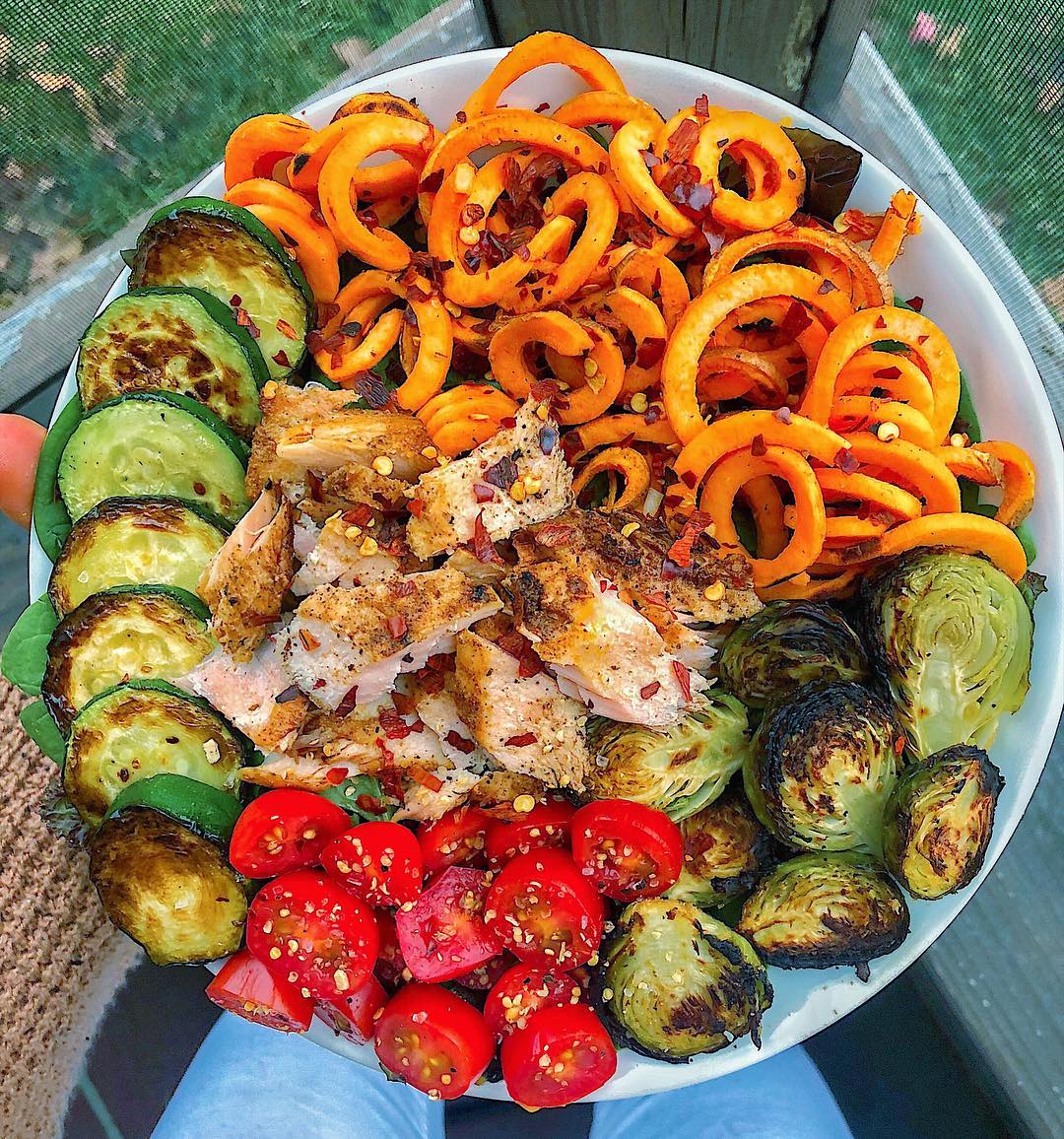 Leftover Salmon, Sweet Potato Noodles, and Veggies