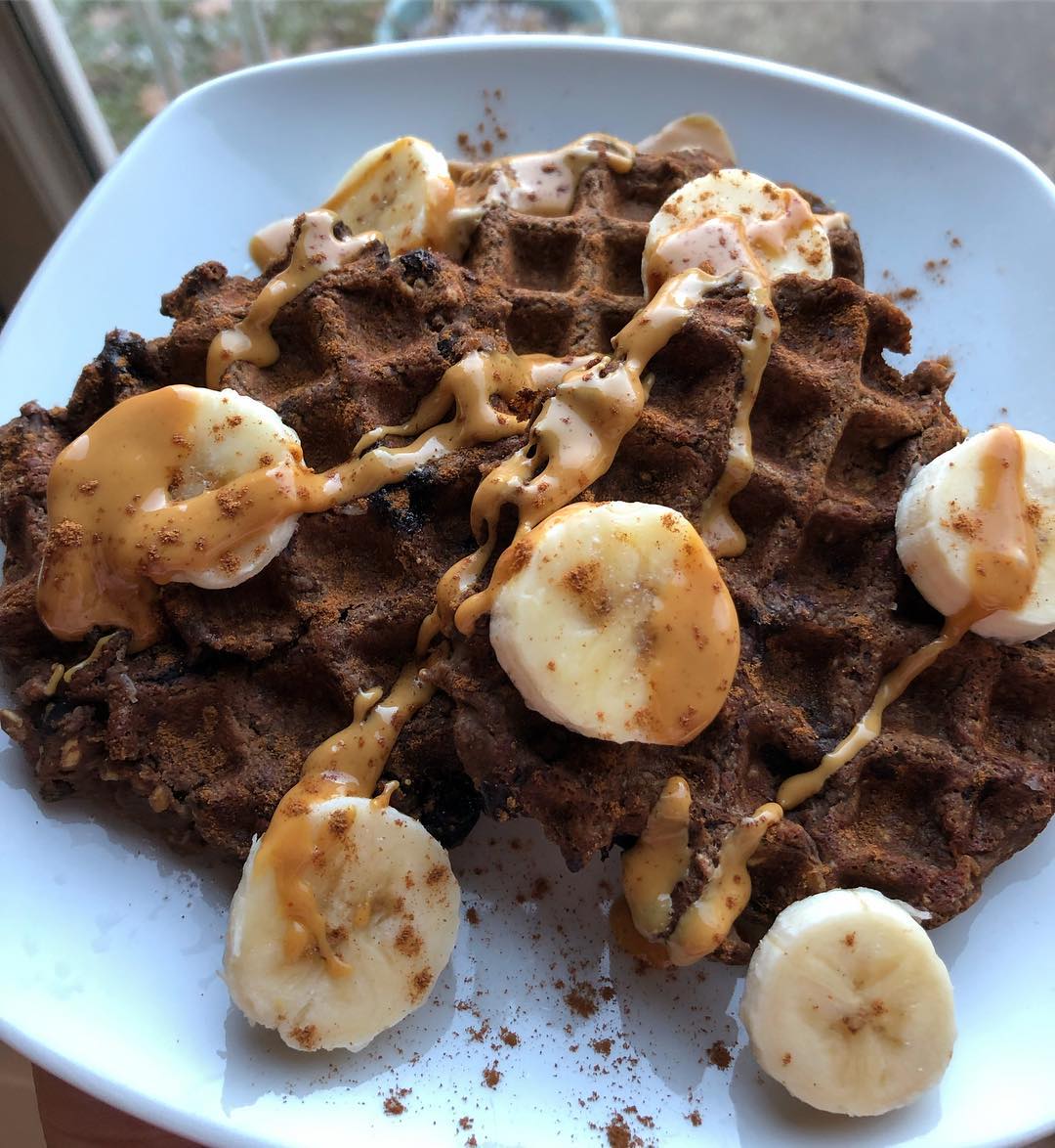 Chocolate Peanut Butter Protein Waffles