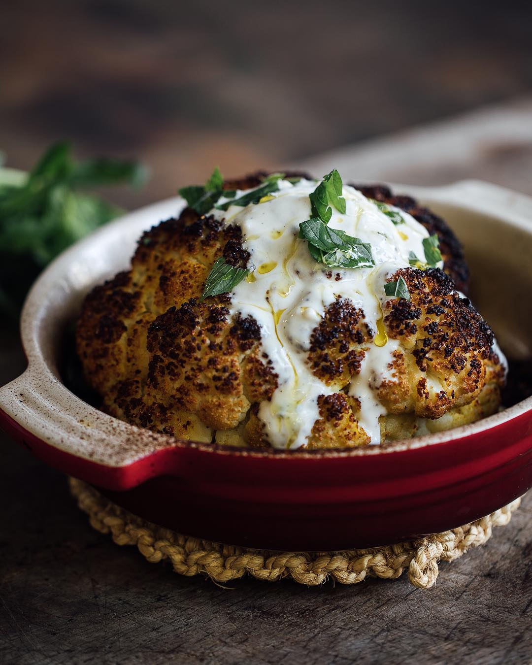 Whole Roasted Cauliflower with Hummus and Honey