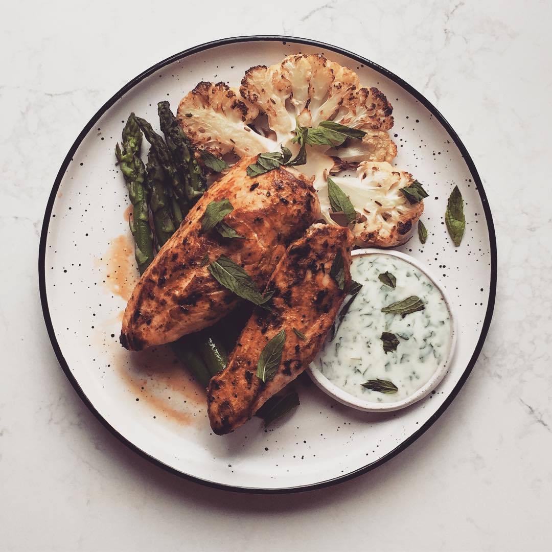 Moroccan Chicken Breasts on Cauliflower Steak