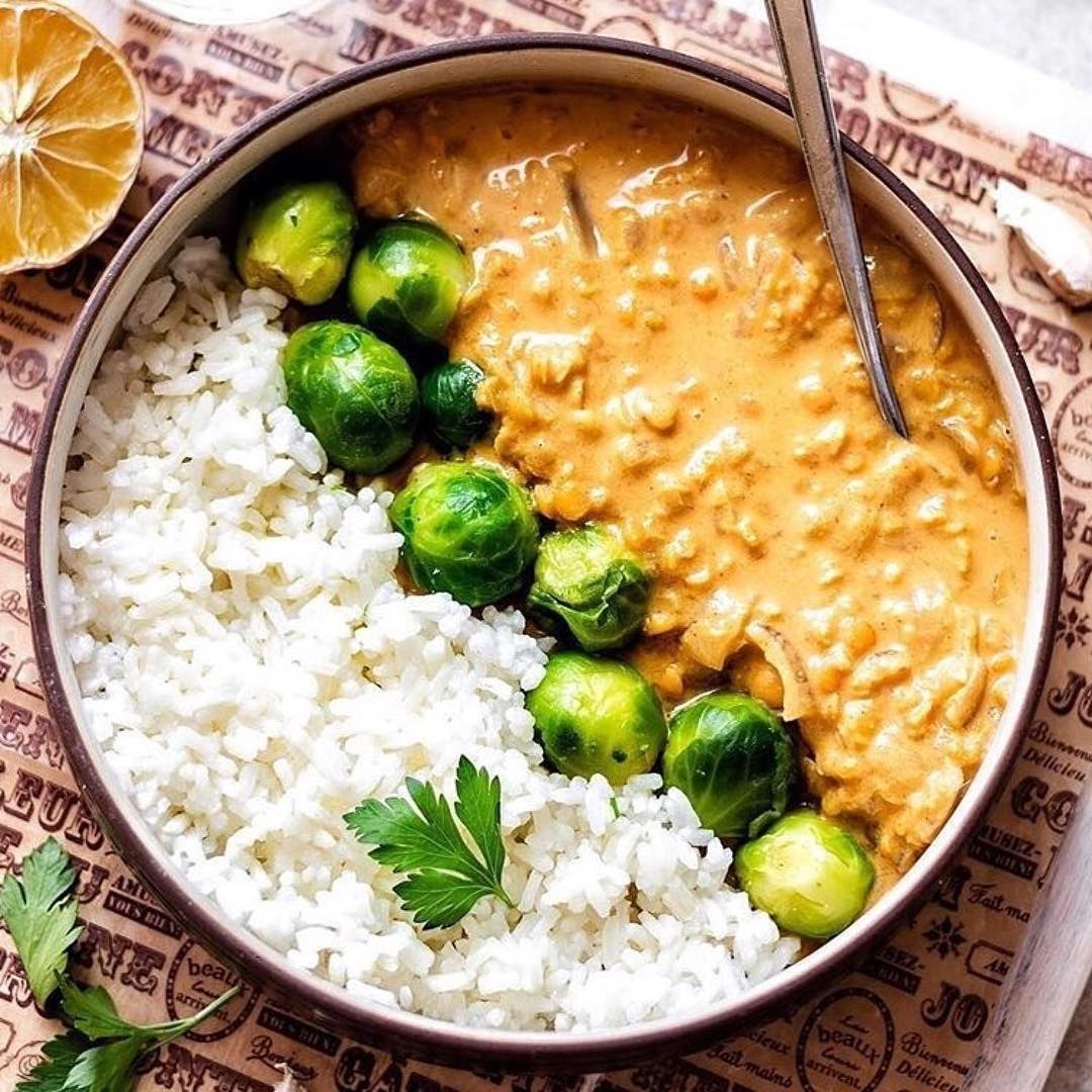 Lentil Curry with Rice and Brussels