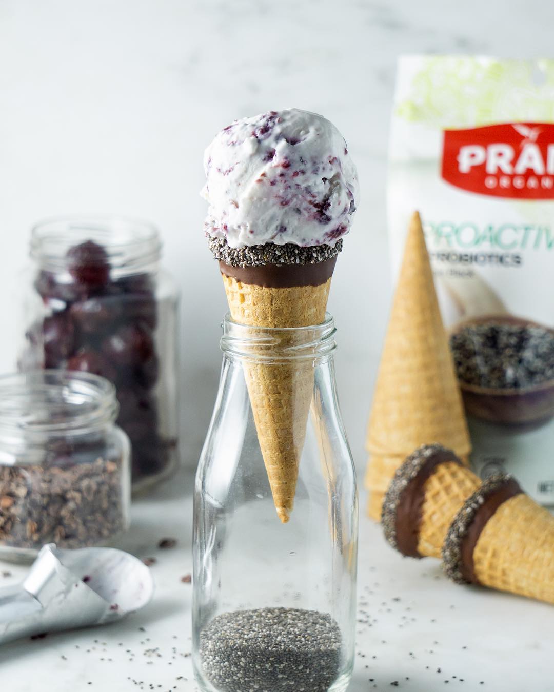 Cacao Chip Ice Cream with Cherry Chia Swirl