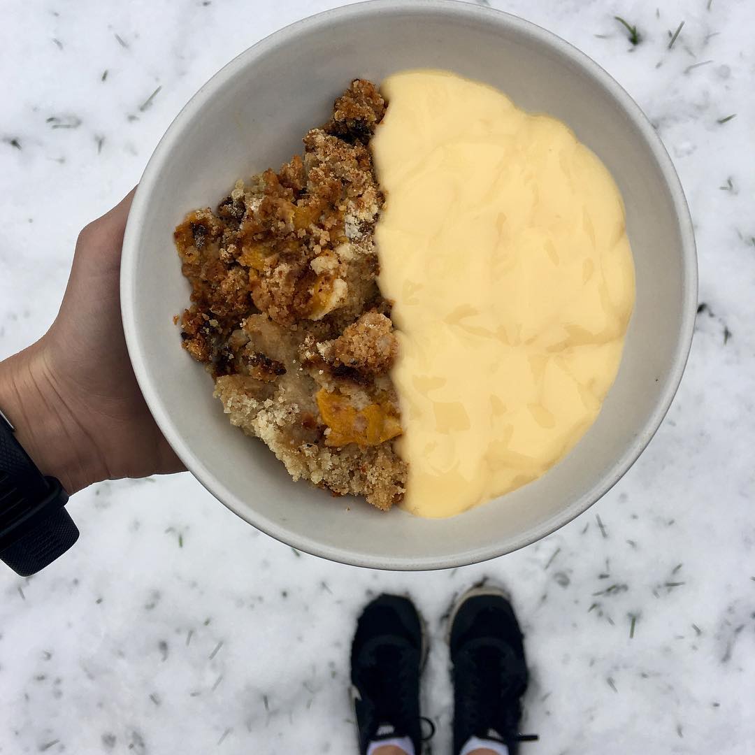 Baked Apple Oats and Vanilla Yoghurt in the Snow