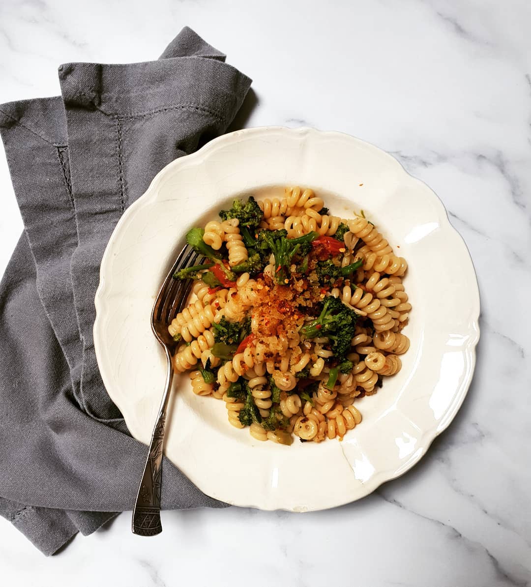 Fusilli with Purple Sprouting Broccoli, Chilli and Garlic