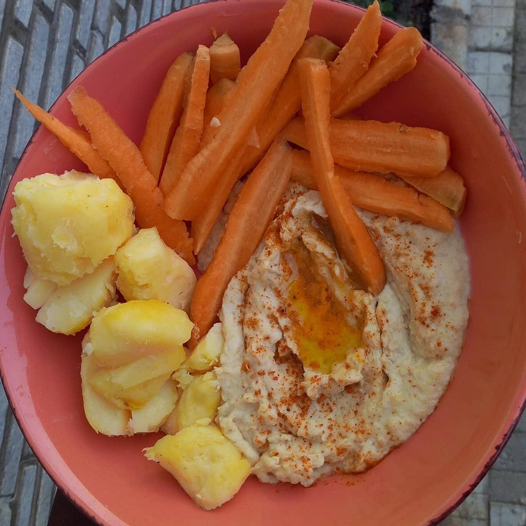 Chickpea Hummus, Carrots and Baked Russet (Irish) Potatoes