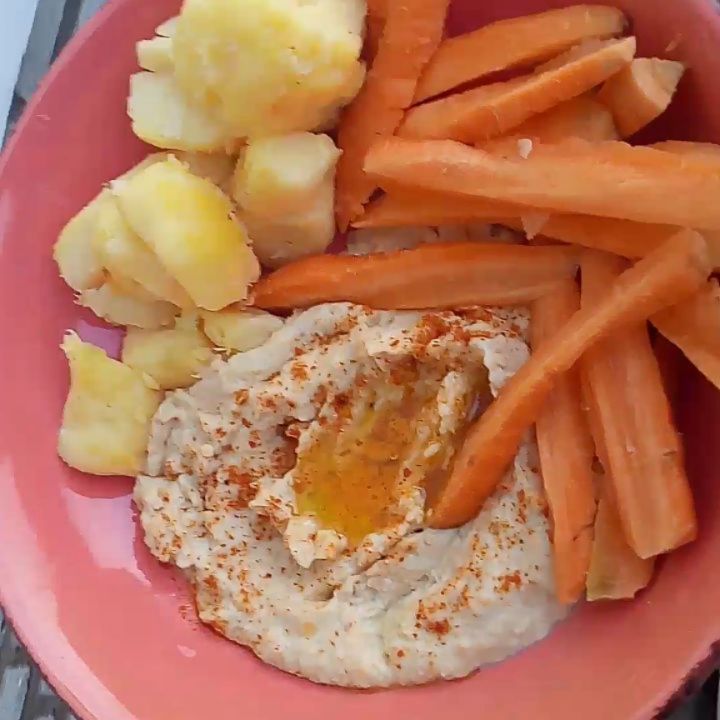 Chickpea Hummus, Carrots and Baked Russet (Irish) Potatoes