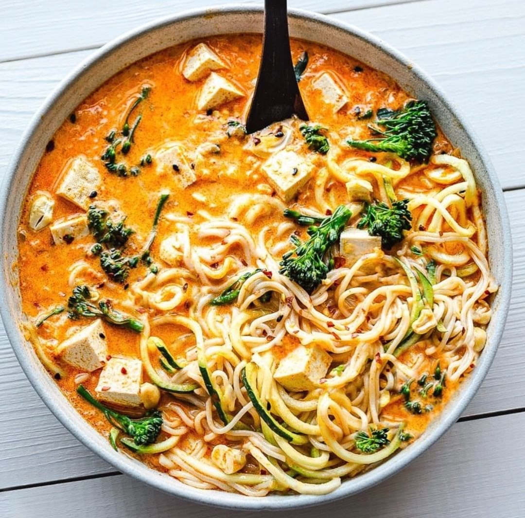 Thai Red Curry with Tofu, Noodles, Zoodles and Broccolini