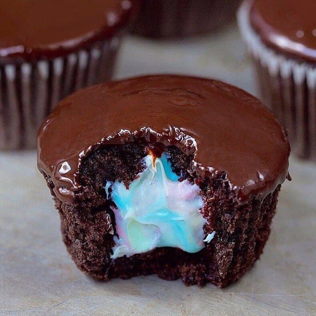 Vegan Chocolate Cupcake Stuffed with Unicorn Dip