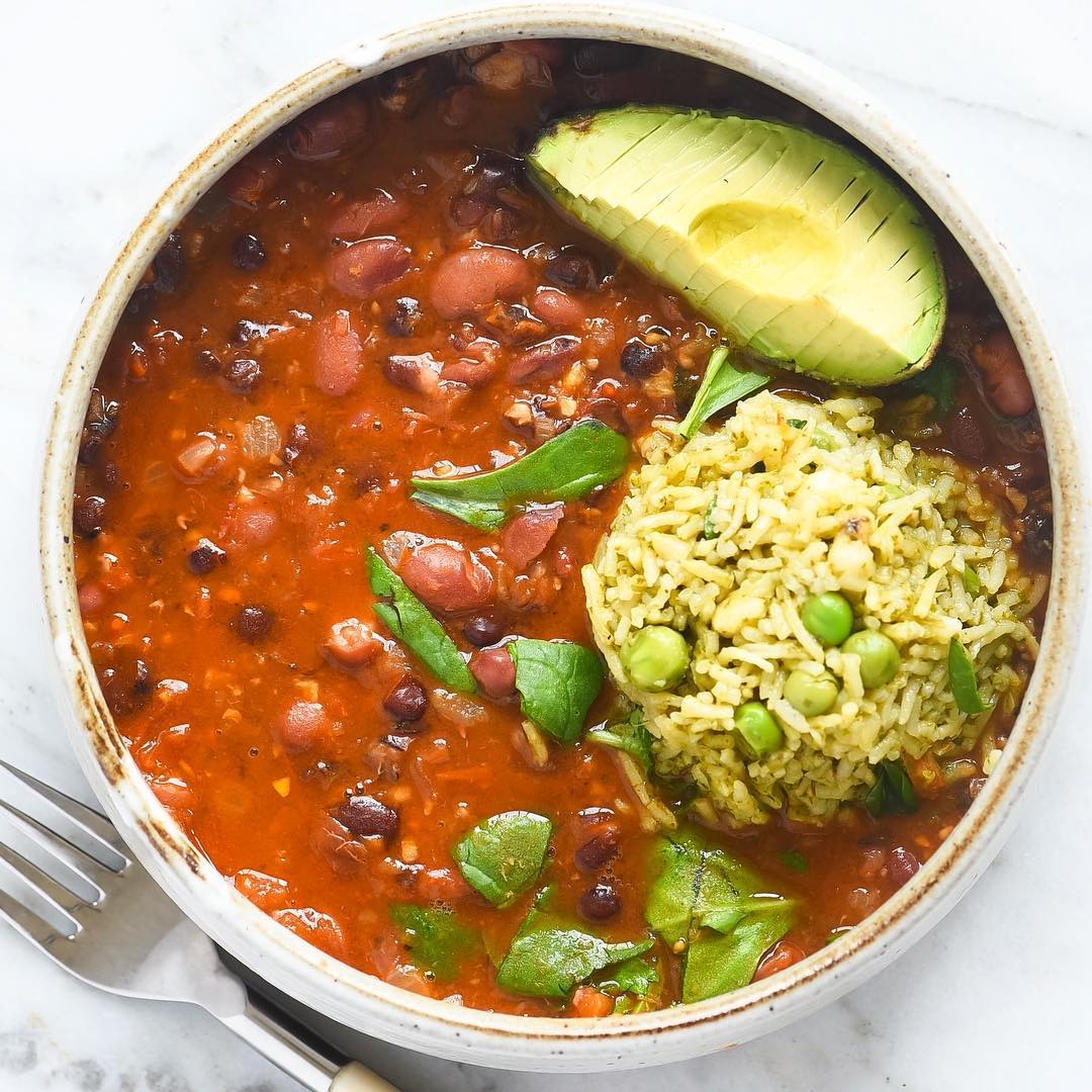 Adzuki Tomato Stew with Spinachy Rice