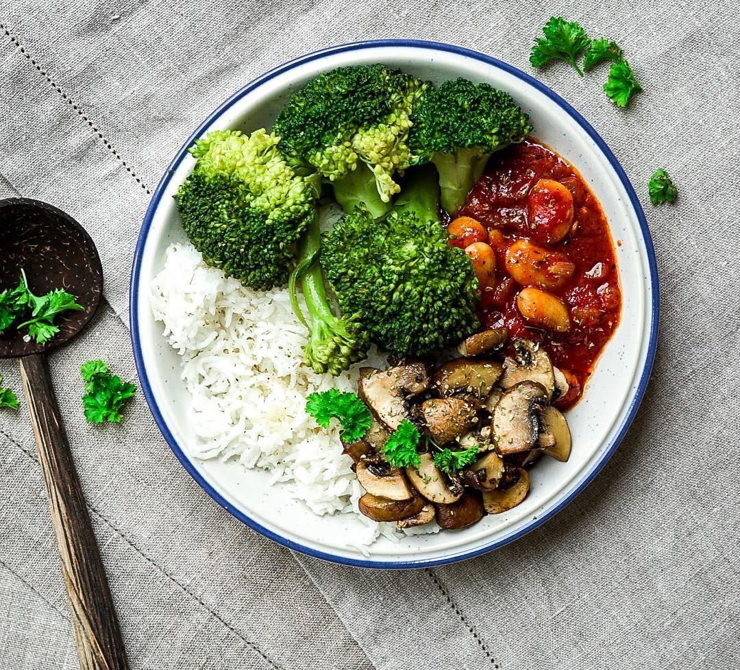 Meal with Rice and Fried Mushrooms