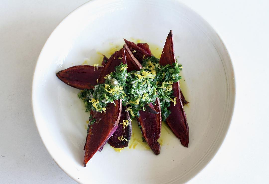 Seared Stokes Purple Sweet Potatoes with Chimichurri