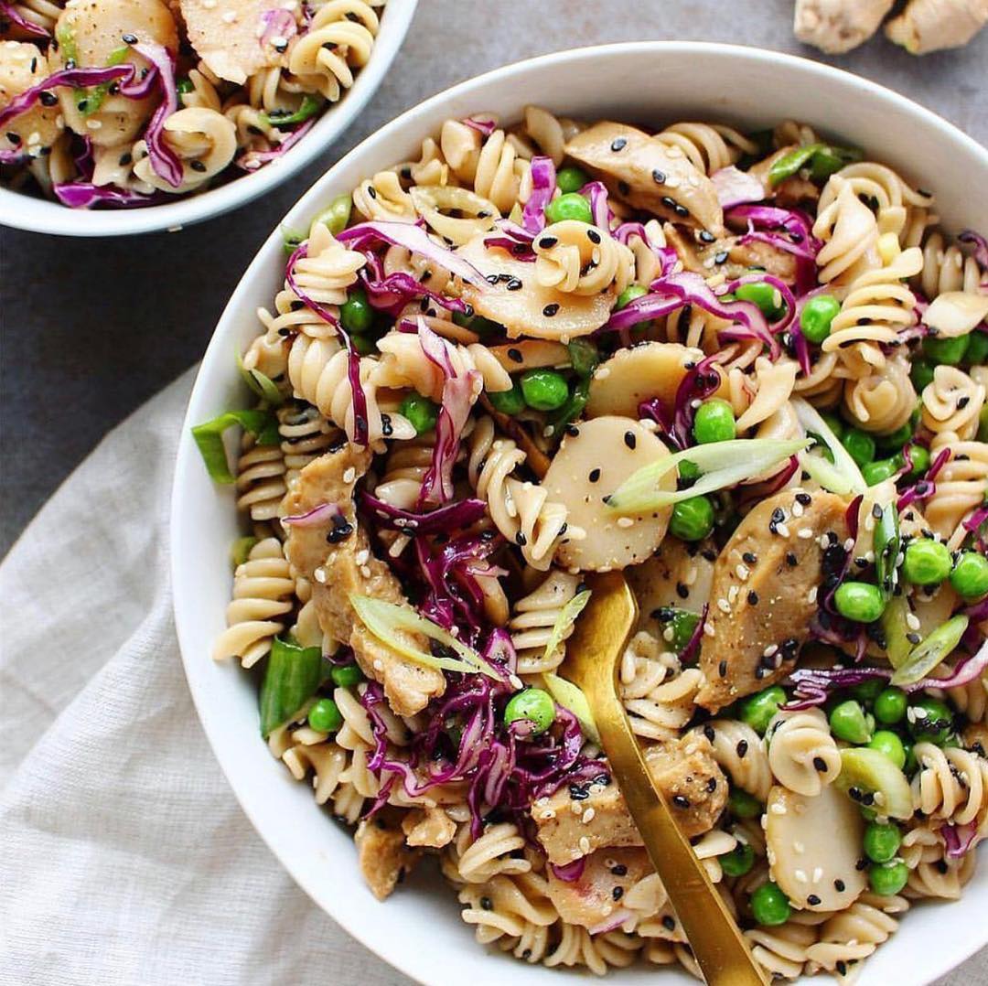 Vegan Sesame Seitan Pasta Salad