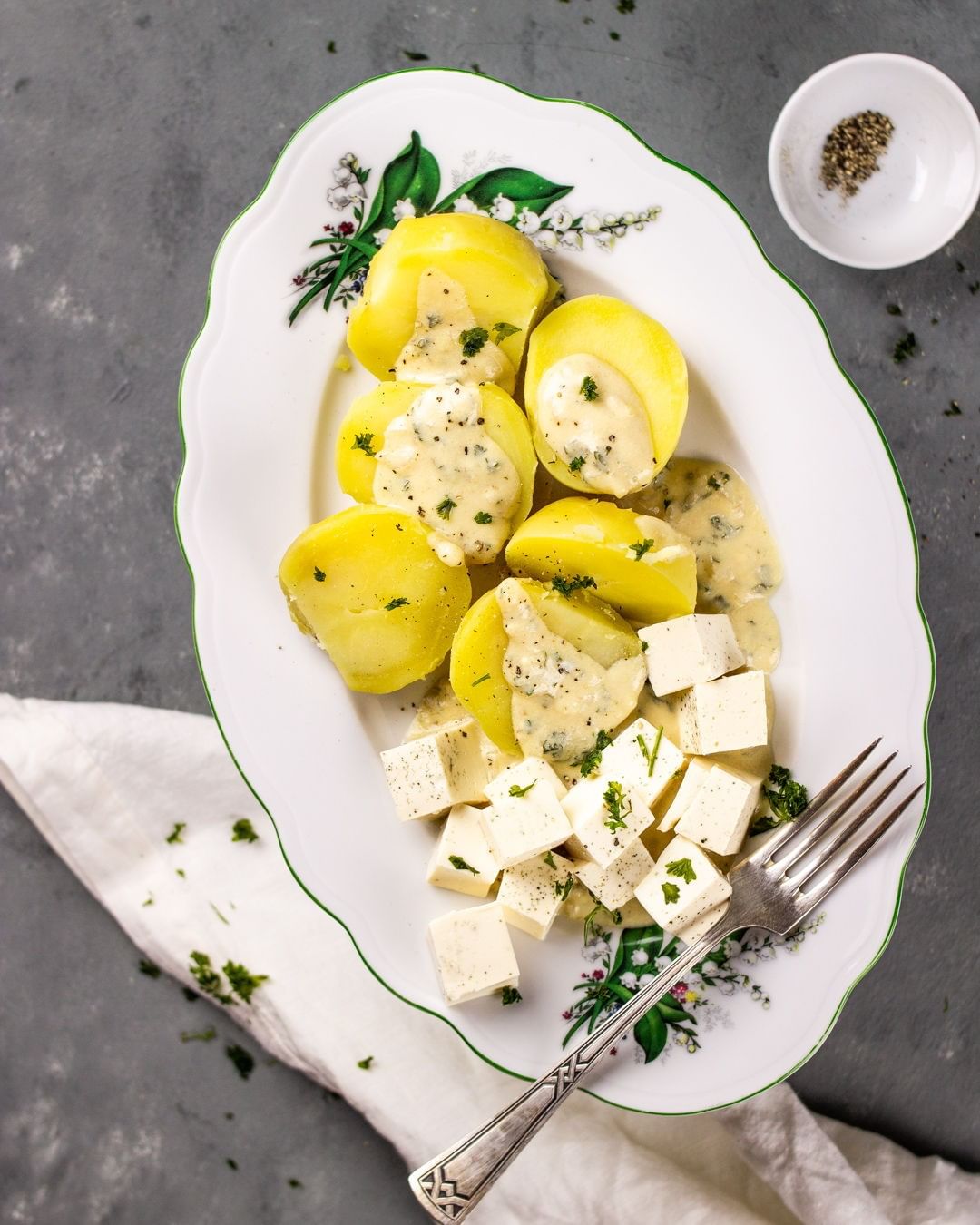Mustard Cream Sauce with Boiled Potatoes and Tofu⁣
