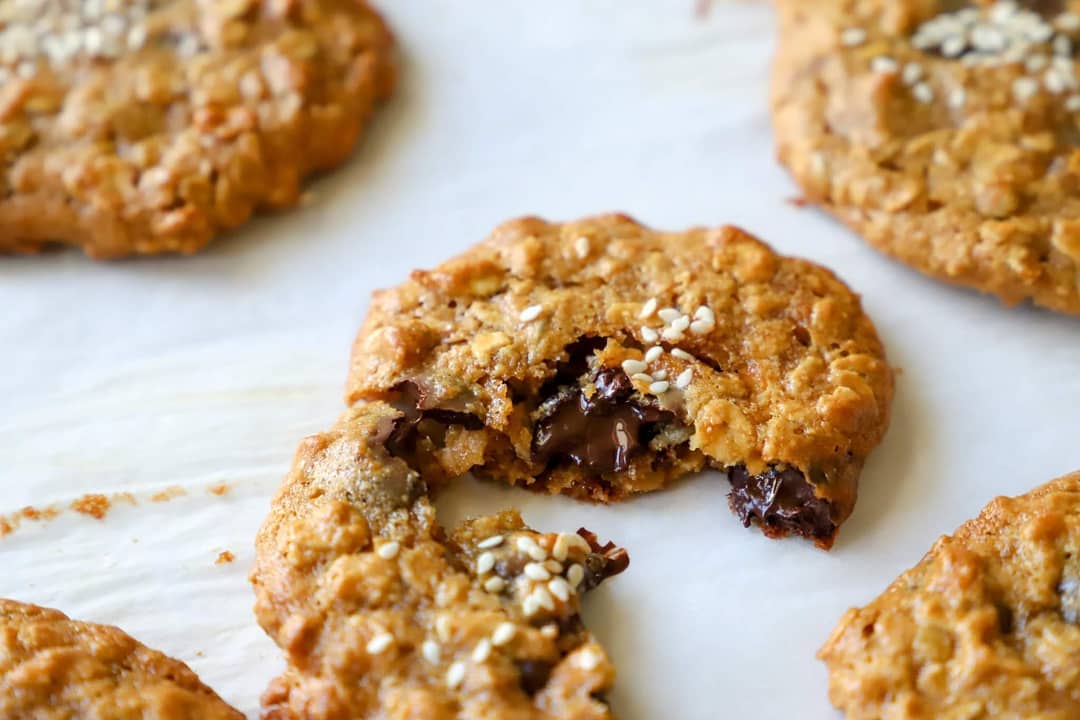Gluten-Free Tahini Molasses Oatmeal Cookies with Chocolate Chips