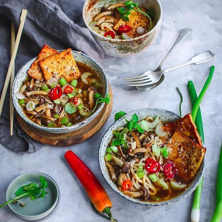 Vegan Pho with Tofu, Rice Noodles & Miso Paste