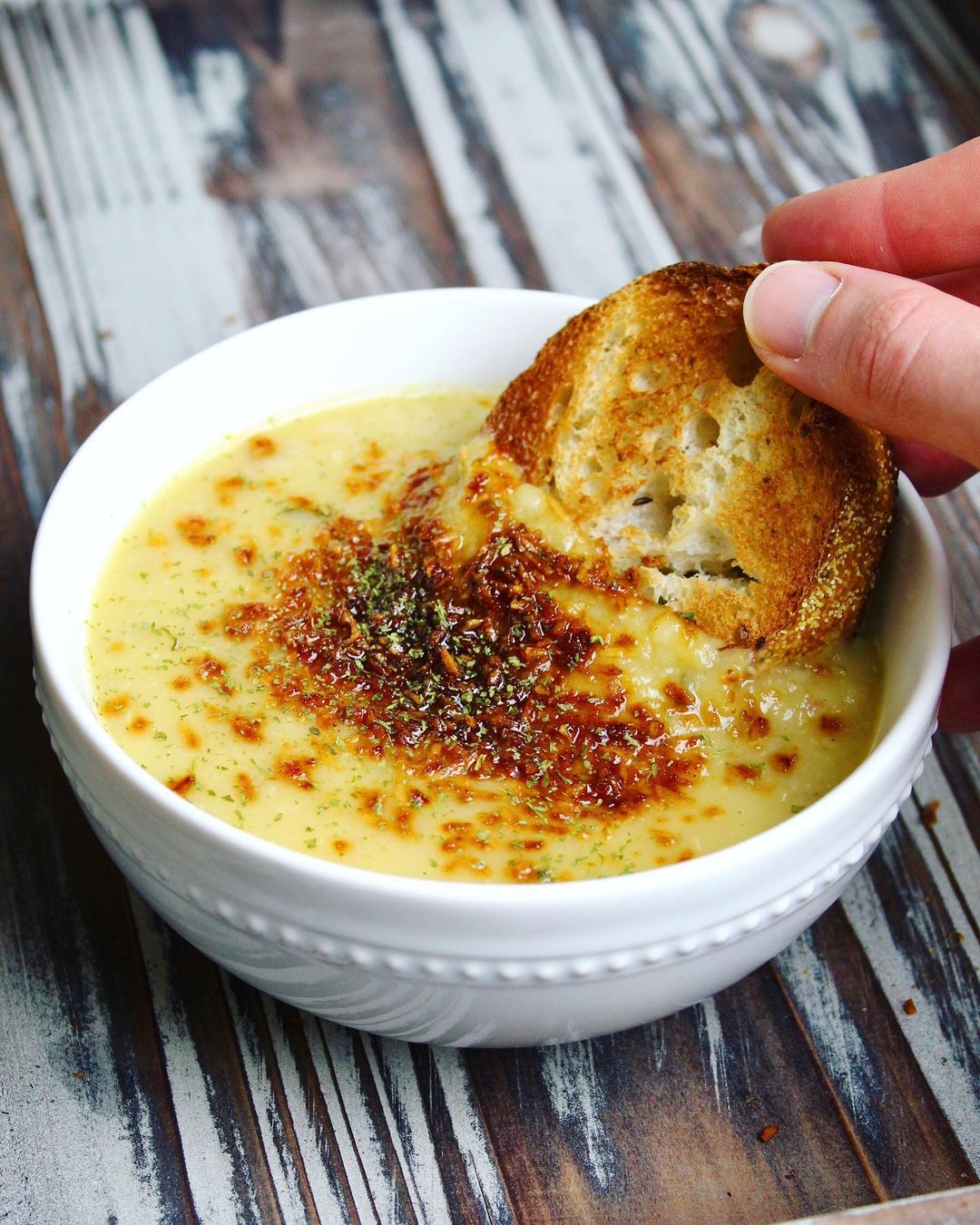 Leek and Potato Soup with Coconut Bacon Bits