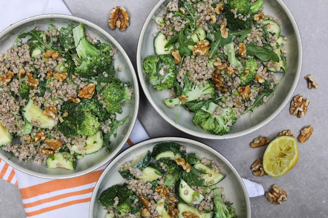 Roasted Broccoli & Courgette with Buckwheat, Rocket & Walnuts & of Course Smoooothered in a Creamy Tahini Dressing