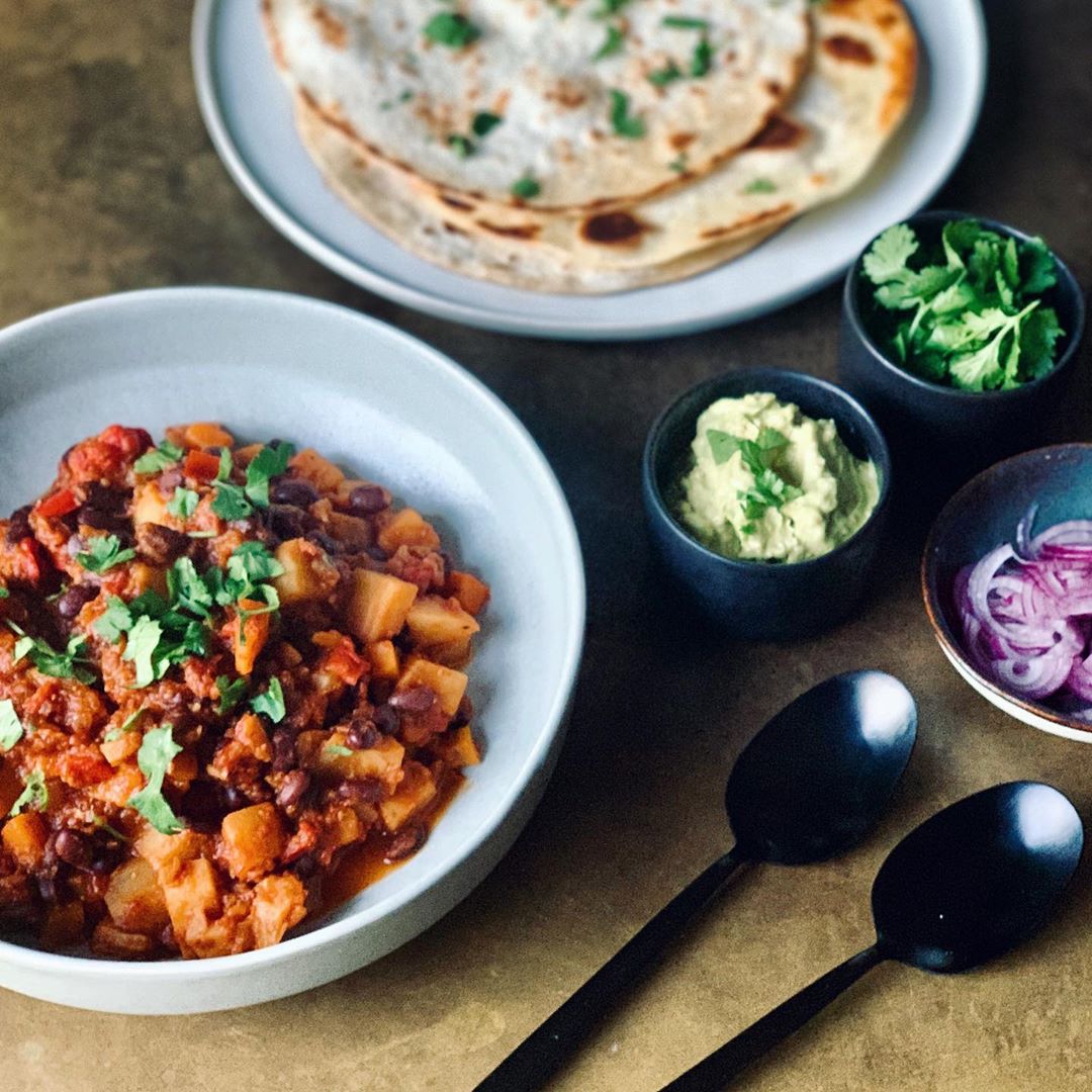 Sweet Potato and Black Bean Chilli with Almond Flour Flatbread