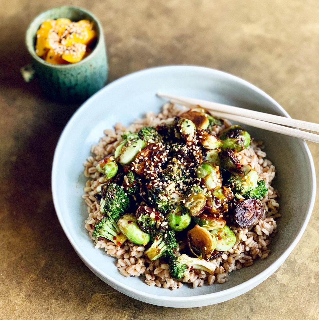 Miso + Chilli Brussels Sprouts and Broccoli Stir-Fry