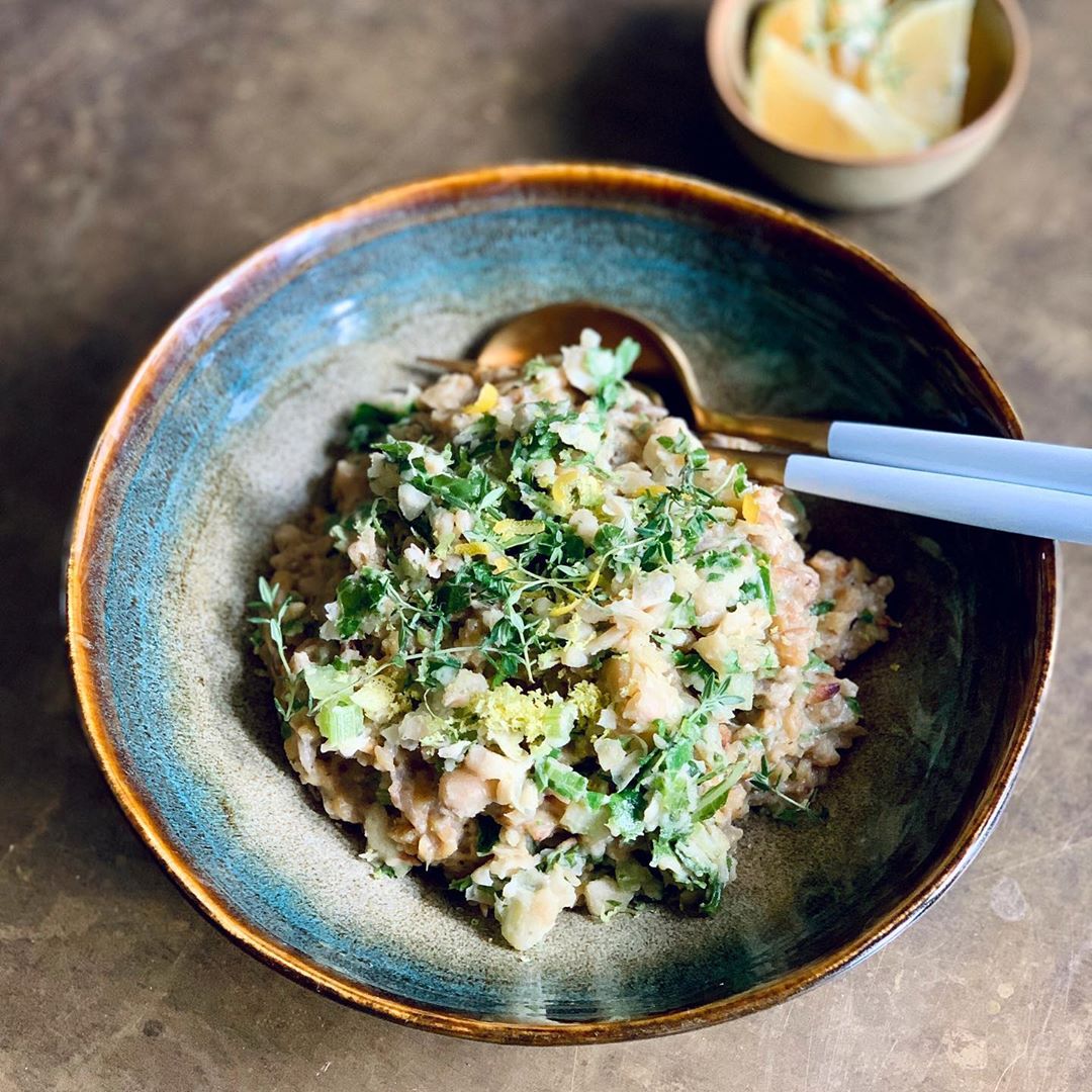 Sunflower Seed, Cannellini Bean and Kale Rice Style Chickpea Risotto