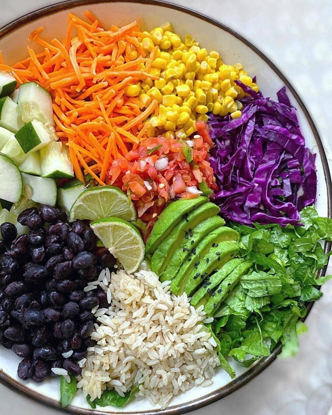 Rainbow Burrito Bowl W/ Avocado Cilantro Dressing