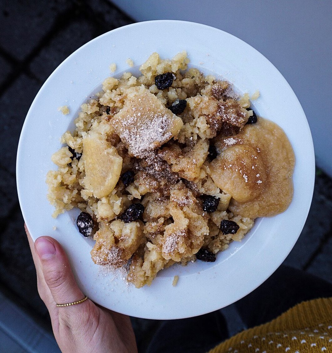 Cut-Up and Sugared Pancakes with Applesauce