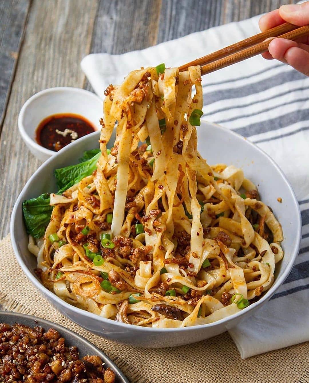 Chili Pan Mee with Homemade Noodles & Tofu Crumbles