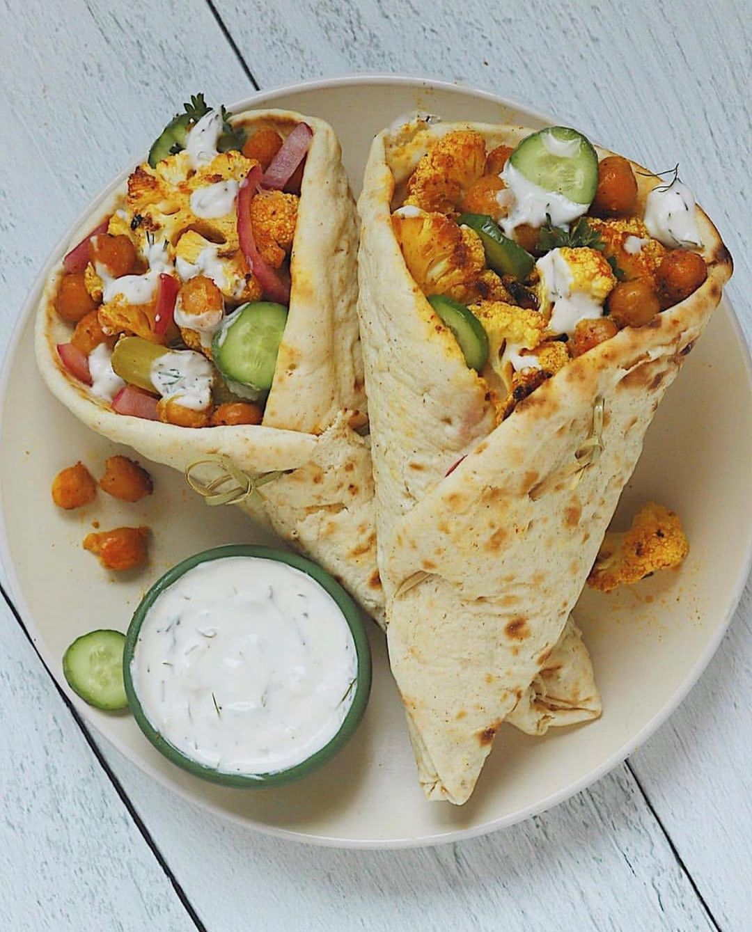 Roasted Cauliflower & Chickpea Shawarma Wraps