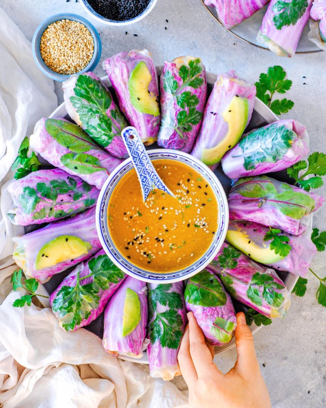 Deliciously Summer Rolls Filled with , Purple Chinese Cabbage, Brown Rice & Spicy