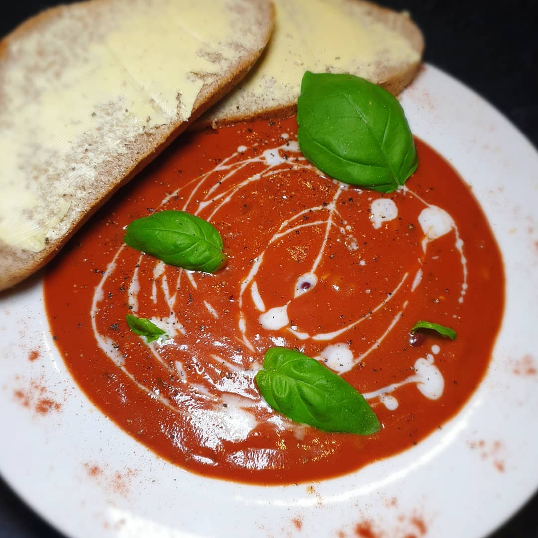 Homemade Cream of Of Tomato Soup with Mixed Beans